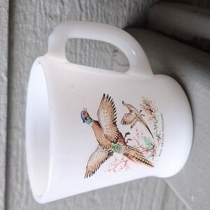Vintage Fire King Ring-necked Pheasant Milk Glass Mug